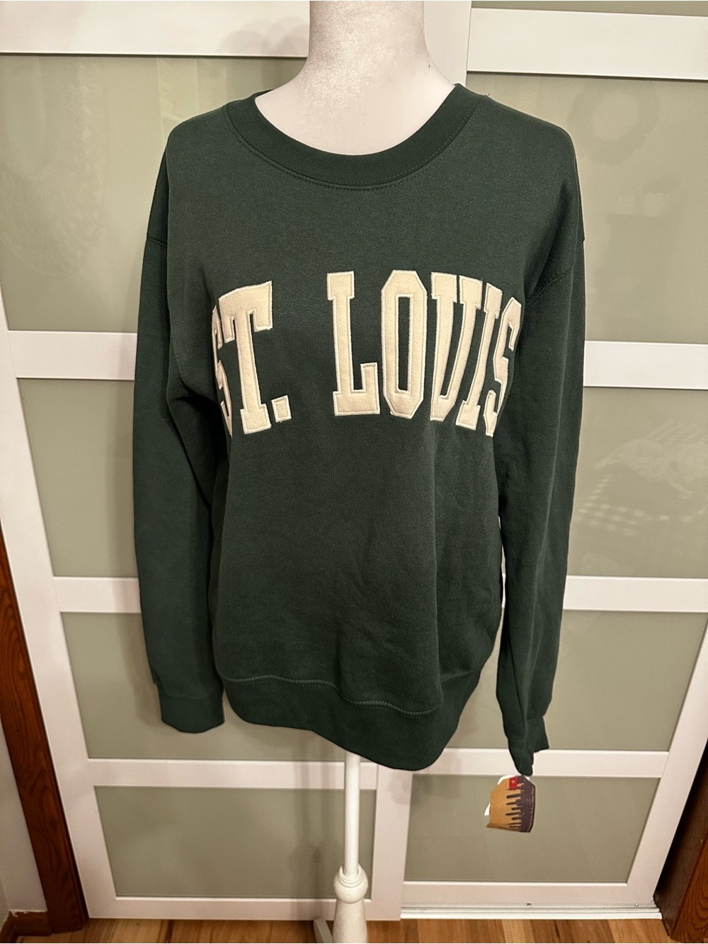 Dark Green Crewneck Sweater with St. Louis Lettering
